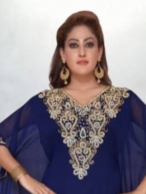 Luxurious Blue Kaftan With Gold Work Stitched Dress 2