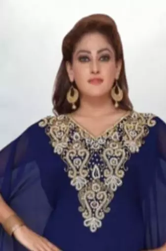 Luxurious Blue Kaftan With Gold Work Stitched Dress