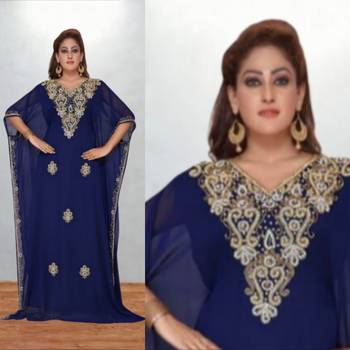 Luxurious Blue Kaftan With Gold Work Stitched Dress 3