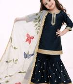 Designer party wear heavy silk kids top sharara & dupatta set