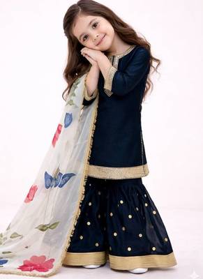 Designer party wear heavy silk kids top sharara & dupatta set 2