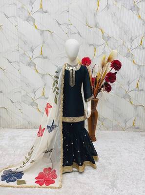 Designer party wear heavy silk kids top sharara & dupatta set 3