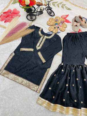 Designer party wear heavy silk kids top sharara & dupatta set 4