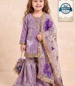 Designer party wear heavy silk kids top sharara & dupatta set