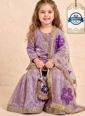 Designer party wear heavy silk kids top sharara & dupatta set 2