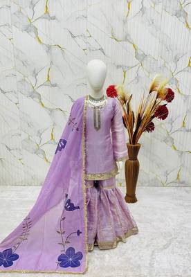 Designer party wear heavy silk kids top sharara & dupatta set 3