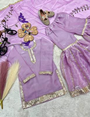 Designer party wear heavy silk kids top sharara & dupatta set 4