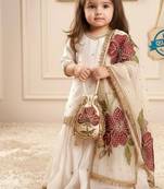 Designer party wear heavy silk kids top sharara & dupatta set