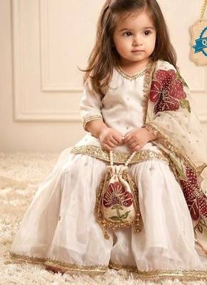 Designer party wear heavy silk kids top sharara & dupatta set 2