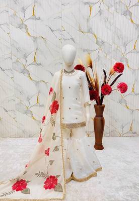Designer party wear heavy silk kids top sharara & dupatta set 3