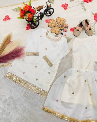 Designer party wear heavy silk kids top sharara & dupatta set 4