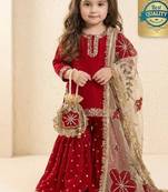 Designer party wear heavy silk kids top sharara & dupatta set