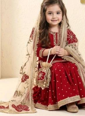 Designer party wear heavy silk kids top sharara & dupatta set 2