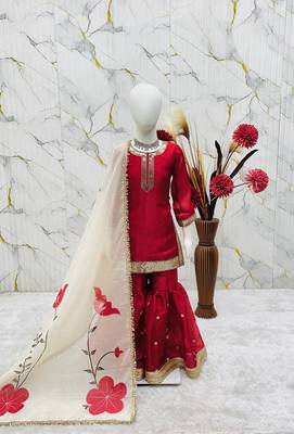 Designer party wear heavy silk kids top sharara & dupatta set 3