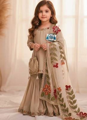 Designer party wear heavy silk kids top sharara & dupatta set 1