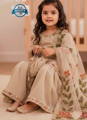 Designer party wear heavy silk kids top sharara & dupatta set 2