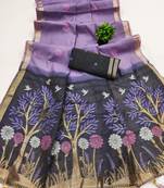 Purple Color  Meenakari  Weaving touchup Work Muga Cotton Saree 