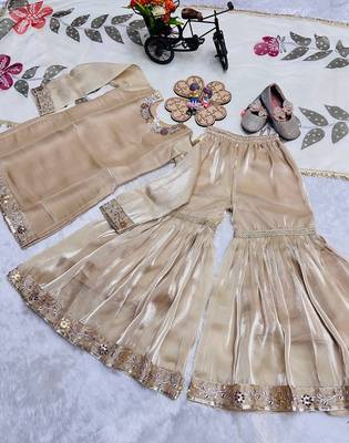 Designer party wear heavy silk kids top sharara & dupatta set 4