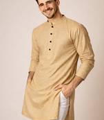 Beige color jaquard butti work jaquard silk kurta payjama set