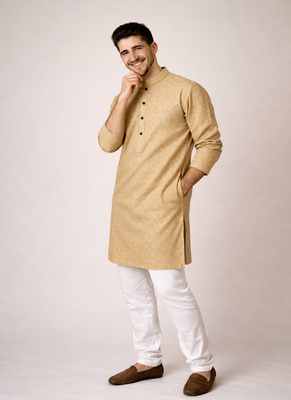 Beige color jaquard butti work jaquard silk kurta payjama set 3