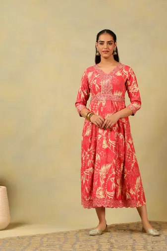 Anvi crimson abstract bloom gown