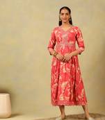 Anvi crimson abstract bloom gown