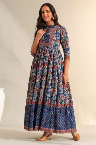 Ziva indigo botanical anarkali dress
