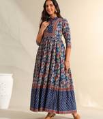 Ziva indigo botanical anarkali dress