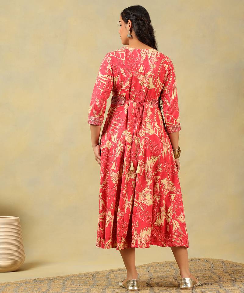 Anvi crimson abstract bloom gown