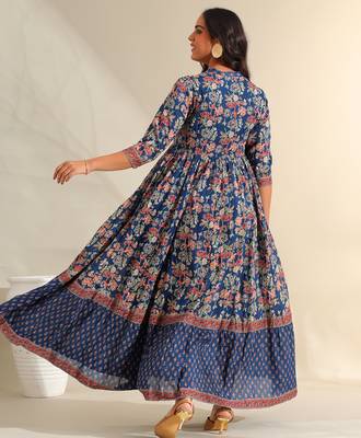 Ziva indigo botanical anarkali dress 2