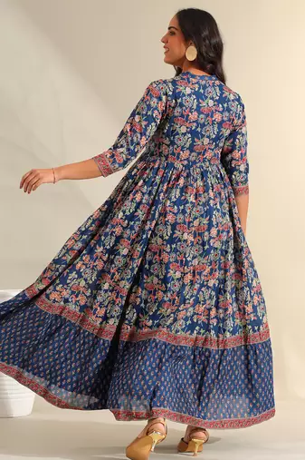 Ziva indigo botanical anarkali dress