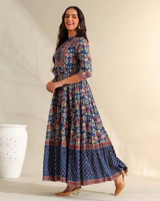 Ziva indigo botanical anarkali dress 3