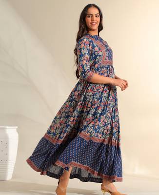 Ziva indigo botanical anarkali dress 4