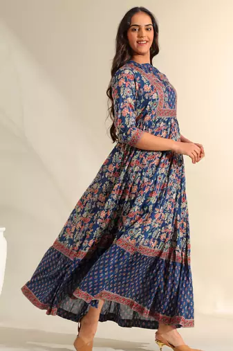 Ziva indigo botanical anarkali dress