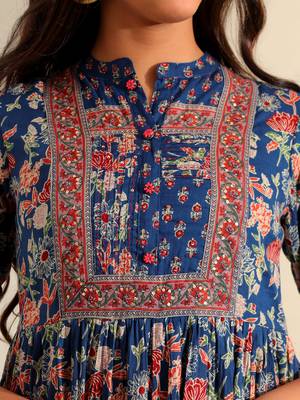 Ziva indigo botanical anarkali dress 5