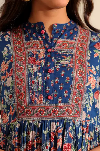 Ziva indigo botanical anarkali dress