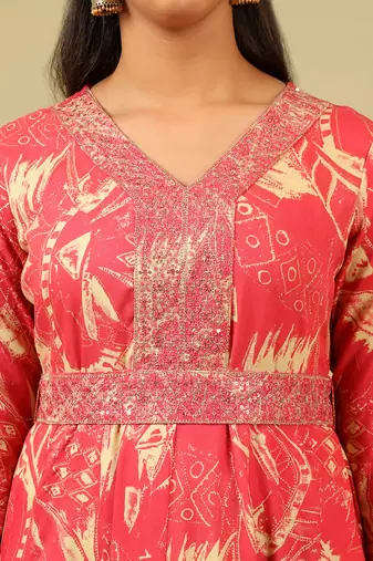 Anvi crimson abstract bloom gown