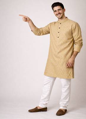Beige color jaquard butti work jaquard silk kurta payjama set 4