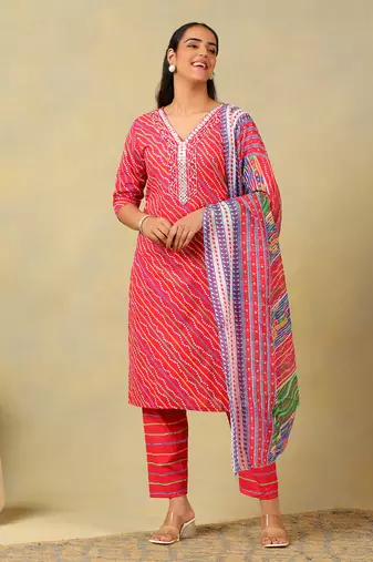 Crimson leheria fusion kurta set