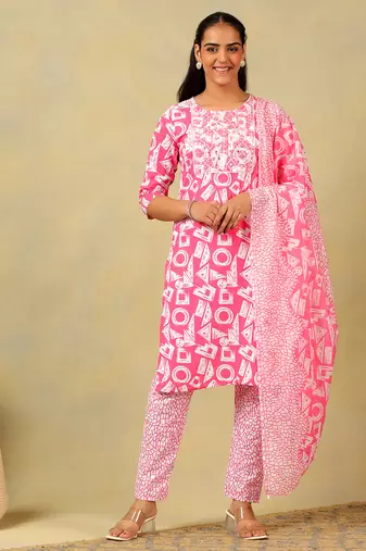 Ananya geometric block print kurta set