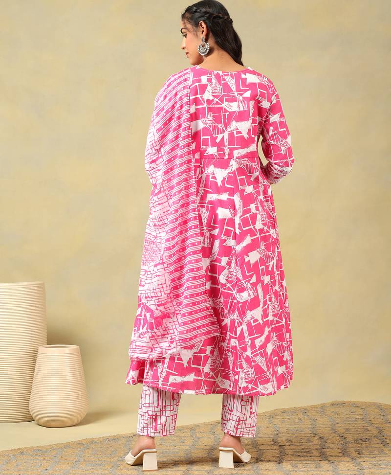 Ishani radiant abstract print anarkali suit set