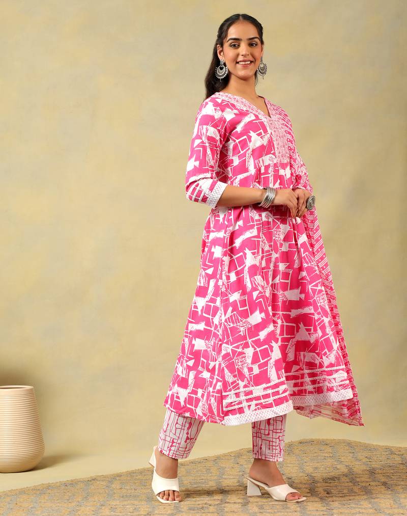 Ishani radiant abstract print anarkali suit set