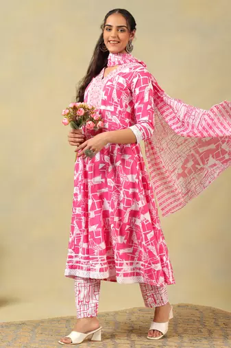 Ishani radiant abstract print anarkali suit set