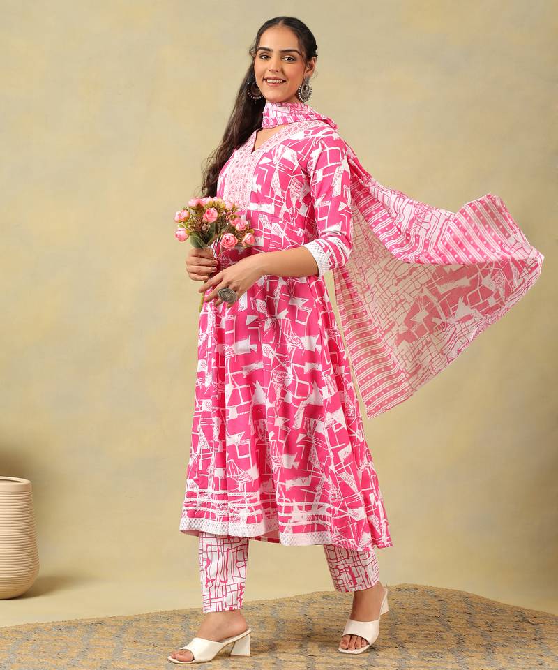 Ishani radiant abstract print anarkali suit set