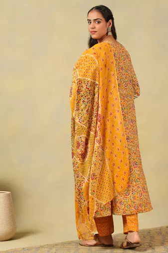 Amara mustard floral anarkali suit set