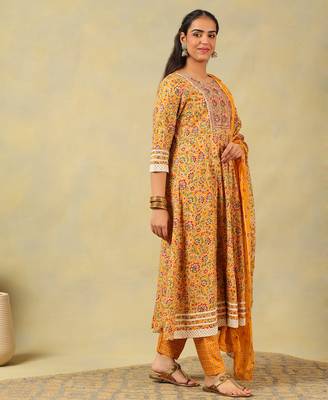 Amara mustard floral anarkali suit set 3