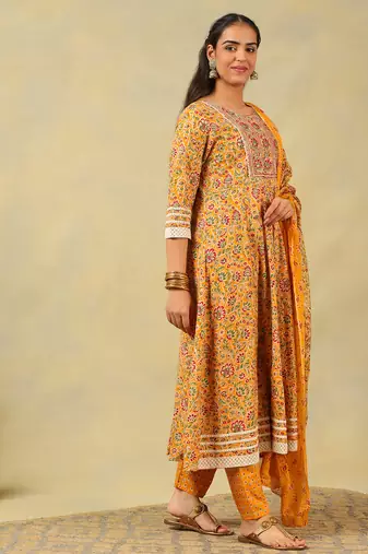 Amara mustard floral anarkali suit set