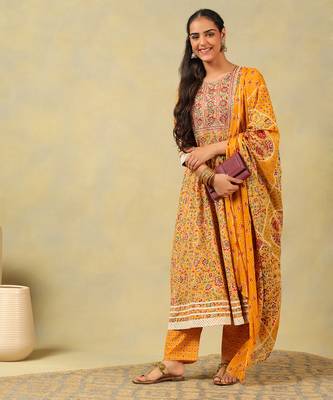 Amara mustard floral anarkali suit set 4