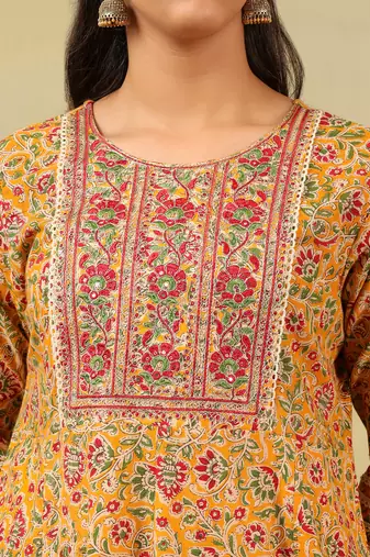 Amara mustard floral anarkali suit set