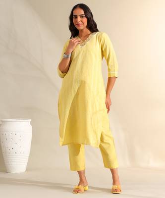 Zoya lemon zari stripe kurta set 1